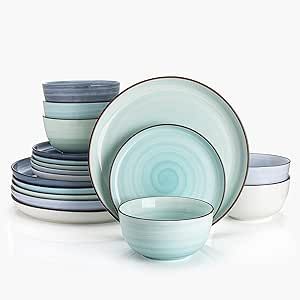 Sweese 194.003 Porcelain Round Dinnerware Set, 18-Piece, Service for 6, Cool Assorted Colors