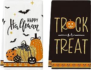 Artoid Mode Pumpkins Trick or Treat Happy Halloween Kitchen Towels Dish Towels, 18x26 Inch Seasonal Decoration Hand Towels Set of 2