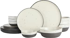 Gibson Elite Rhinebeck Double Bowl Dinnerware Set, Service for 4 (16pcs), White and Black