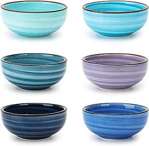 KitchenTour 2.7 Oz Soy Sauce Dishes Dipping Bowls Set, Porcelain Pinch Bowls Mini Bowls for Seasoning, Sushi, Ketchup, Appetizer, Nuts, Set of 6, Assorted Cool Colors