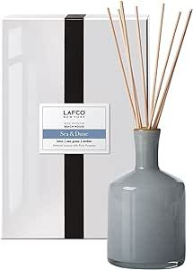LAFCO New York Signature Reed Diffuser, Sea & Dune - 15 oz - Up to 9 Months Fragrance Life - Reusable, Hand Blown Glass Vessel - Natural Wood Reeds - Made in The USA