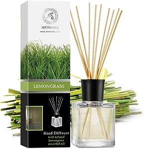 Room Fragrance Diffuser Lemongrass 6.8 Fl Oz - 200ml - with Bamboo Sticks - with Pure & Natural Lemongrass Essential Oil - Intensive Room Scent - Diffuser Gift Set