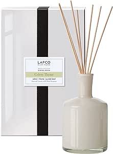 LAFCO New York Signature Reed Diffuser, Celery Thyme - 15 oz - Up to 9 Months Fragrance Life - Reusable, Hand Blown Glass Vessel - Natural Wood Reeds - Made in The USA