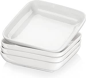 MALACASA Pasta Bowls 32 oz, Ceramic Pasta Bowl Large Salad Bowls Set of 4, Durable Porcelain 8 Inch Square Serving Dishes, Microwave, Oven, Dishwasher Safe, Series IVY
