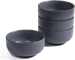 Eanoni Ceramic Soup Bowls Pasta Salad Cereal Bowls 7 Inch Set of 4, 46oz Large Bowls for Kitchen, Dishwasher Microwave Oven Safe, Noodle Ramen Fruits Oatmeal Rice Gray