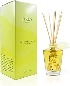 LOVSPA Energy Lemon Blossom Scented Reed Diffuser Oil & Sticks Gift Set | Bright Zesty Lemon, Orange Flower, Grapefruit, Vanilla & Herbs | Made with Essential Oils & Decorated with Real Botanicals!