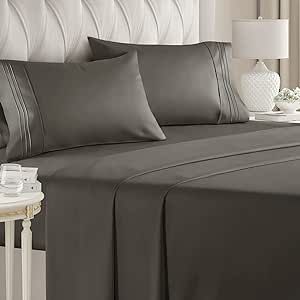 Full Size Sheet Set - Breathable & Cooling - Hotel Luxury Bed Sheets - Extra Soft - Deep Pockets - Easy Fit - 4 Piece Set - Wrinkle Free - Comfy - Dark Grey Bed Sheets - Full Sheets - Fitted Sheets