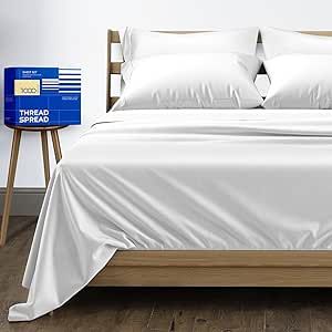Pure Egyptian Queen Size Cotton Bed Sheets Set (Queen, 1000 Thread Count) Bright White Bedding Pillow Cases (6 Pc) Egyptian Cotton Sheets Queen Size Bed- Sateen Sheets - 16 in Deep Pocket Sheets
