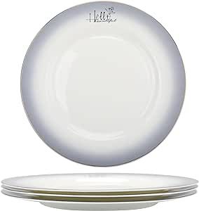 Wpslnwo Fine Bone China Dinner Plates 4pcs,24k Gold Plated Edge Dinnerware Set with Smoke Grey Art Rendering,10.5 inch Advanced Ceramic Plate with Gift Box Packaging