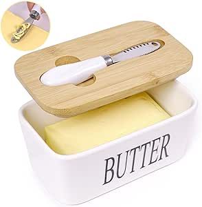 Rdipsie Large Butter Dish,Ceramic Butter Dish with lid and knife,quality Silicone Sealing Butter Dishes is Good for Kitchen Baking and Gift,White…