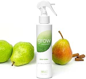 Grow Fragrance - Certified Non Toxic, 100% Plant Based Fabric and Room Air Freshener Spray. Made with All Natural Essential Oils - Pear Cider Scent - Great Deodorizer Odor Eliminator
