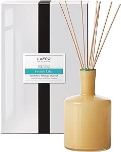 LAFCO New York Signature Reed Diffuser, French Lilac - 15 oz - Up to 9 Months Fragrance Life - Reusable, Hand Blown Glass Vessel - Natural Wood Reeds - Made in The USA