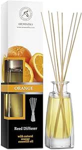 Orange Diffuser w/Orange Oil 3.4 Fl Oz - Fresh Room - Long Lasting Fragrance - Scented Reed Diffuser Orange - Diffuser Gift Set - for Aromatherapy - Home - Orange Essential Oil Diffuser by AROMATIKA