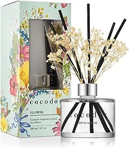 COCODOR Preserved Flower Reed Diffuser/White Jasmine/6.7oz(200ml)/1 Pack/Home & Office Decor Aromatherapy Diffuser Oil Gift Set