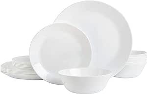 Gibson Home Ultra 18 Piece Break and Chip Resistant Dinnerware Plates and Bowls Set, Round: Service for 6, Opal Glass, White