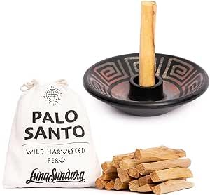 Luna Sundara's Palo Santo and Authentic Chulcanas Palo Santo Holder Perfect Combination for Smudging with Real Peruvian Artisan Ceramics
