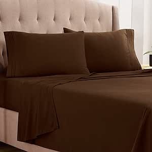 Empyrean Twin Sheets Set - 110 GSM 4 Piece Bed Sheets for Twin Size Bed, Double Brushed Twin Size Sheets, Hotel Luxury Sheets, Soft Bedding Sheets & Pillowcases - Chocolate Brown