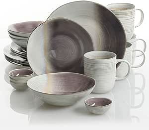 The Season Essentials Ceramic Aubergine Blush Reactive Glaze Stoneware Dinnerware Set - 20 Piece, Purple