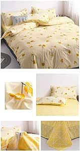 Yellow Floral Comforter Cover Girls Women Luxury Flowers Bedding Set Luck Clover and Yellow Plaid Reversible Design Floral Kids Room Decor Bedclothes Twin 1 Duvet Cover 1 Pillowcase (Twin, Yellow)