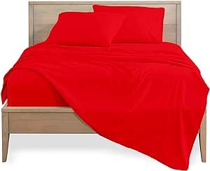 Microfiber-Hotel Luxury Bedding Sheet Set and Pillowcases 4 Pieces Soft Breathable Bed Sheets- Deep Pocket up to 12 Inch Mattress Twin Size Blood Red