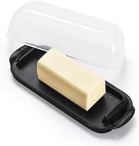 Butter Dish with Lid, Airtight Butter Dish for Countertop and Refrigerator,Microwave/Dishwasher Safe, Plastic Butter Keeper Tray for West/ East Coast Butter (Black-01)