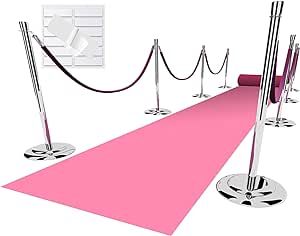 EZLucky Pink Carpet Runner for Party, 2.6X15ft, 130GSM Felt Non-Woven with Double-Sided No Traces Adhesive Sticke, Aisle Runner for Wedding, Movie Theme Party Decos, Pink Runway Rug for Prom