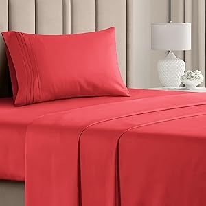 Twin Size Sheet Set - Breathable & Cooling Sheets - Hotel Luxury Bed Sheets for Kids & Teens - Extra Soft - Deep Pockets - 3 Piece Set - Wrinkle Free - Red Bed Sheets - Twin Sheets - 3 PC