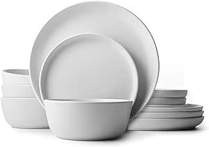 Lefonte Dinnerware Set, Stoneware Dinnerware Set, 12-Piece Service for 4, White