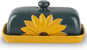 Butter Dish With Lid For Countertop Ceramic Butter Keeper Sunflower Butter Container Butter Holder Butter Tray Large Butter Dish Covered Butter Dish Farmhouse Butter Dish