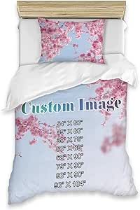 UNXUECO Customize Bedding 2 Pieces Sets,Custom Anime Bedding Set Bedclothes with Your Picture Photo Text,Gifts for Family Girls Boys,1 Duvet Cover + 1 Pillow Cover