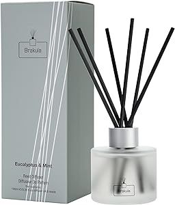 Brakula Eucalyptus & Mint Reed Diffuser Set, Home Fragrance Oil Diffuser with 8 Sticks for Room Decor, 3.4 oz/100 ml