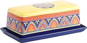 Bico Tunisian Ceramic Butter Dish with Lid, Butter Keeper for Counter, Kitchen, Dishwasher Safe