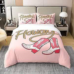 jejeloiu Howdy Duvet Cover 100% Cotton for Girls Boys Kids Twin Size Western Shoes Comforter Cover Set Room Decorative Funny Bedding Set Pink Howdy Bedspread Cover 2Pcs Bedclothes