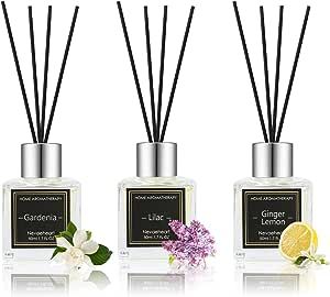 NEVAEHEART Reed Diffuser Set, Gardenia/Lilac/Lemon Ginger, 1.7OZ x 3 Packs Reed Diffuser, Oil Diffuser Sticks, Home Fragrance Products, Fragrance Diffuser with Gift Box