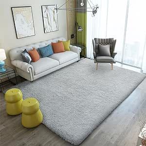 SONORO KATE Area Rugs 4x6 Feet, Ultra Soft Indoor Modern Fluffy Living Room Carpets, Bedroom Rug for Kids, Anti-Skid Durable Rectangular Rug (Grey)