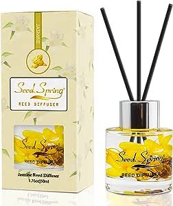 Seed Spring Reed Diffuser Set with Sticks Jasmine Scent Oil for Bedroom Office Gym and Stress Relief Home Office Fragrance Decoration Product 50 ml/1.7 oz