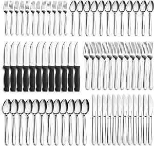 Pleafind 72-Pieces Silverware Sets for 12, Flatware Set with Steak Knives, Stainless Steel Cutlery Set, Include Forks Spoons and Knives Set, Dishwasher Safe Utensil Sets for Home Restaurant