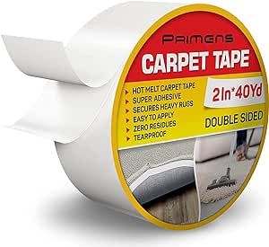 Double Sided Carpet Tape - Rug Grippers Tape for Area Rugs and Hardwood Floors Safe - Carpet Binding Tape Removable, Residue Free, Strong Adhesive and Heavy Duty Stickers Tape, 2 Inch / 40 Yards
