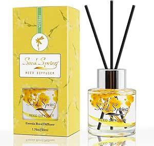 Seed Spring Reed Diffuser Set with Sticks Freesia Scent Oil for Bedroom Office Gym and Stress Relief Home Office Fragrance Decoration Product 50 ml/1.7 oz