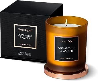 HomeLights Luxury Scented Candle, Natural Soy Wax, Home Fragrance Decor Gift, Osmanthus & Amber, Medium Jar