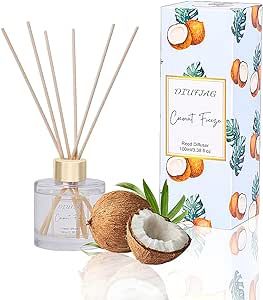 100ml Scent Diffuser with 6 Fiber Sticks, 3.5 oz Reed Diffuser Set Aromatherapy Fragrance Diffusers Air Fresheners for Home Bedroom Bathroom (Coconut)