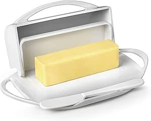 Butterie Flip-Top Butter Dish with Matching Spreader (White)