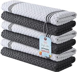 Infinitee Xclusives Premium Kitchen Towels – Pack of 6, 100% Cotton 15x25 Inches Absorbent Dish Towels - Tea Towels- Terry Kitchen Dishcloth Towels- Grey Dish Cloth for Household Cleaning