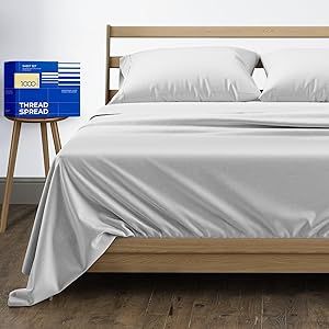 Pure Egyptian Queen Size Cotton Bed Sheets Set (Queen, 1000 Thread Count) Silver Bedding Pillow Cases (4 Pc) Egyptian Cotton Sheets Queen Size Bed- Sateen Sheets - 16 in Queen Deep Pocket Sheets