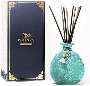 Reed Diffuser, Onesky Ocean Mist Home Fragrance Gift Set for Home Bathroom Office Elegant Decorations, Aromatherapy Oil Refill -3.4 fl oz Essential Oil&8 Reed Sticks&Blue Snowflake Round Bottle