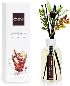 Aronica Flower Reed Diffuser, Mulled Cider Scent, 6.76 oz, Fall Bathroom Decor, Fall Scented Reed Diffuser Oil for Home Office, Apple Cider Air Freshener for Kitchen, Potpourri
