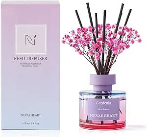 NEVAEHEART Preserved Real Flower Reed Diffuser, Gardenia/Purple/Reed Diffuser Set, Oil Diffuser & Reed Diffuser Sticks, Home Decor & Office Decor, Fragrance and Gifts
