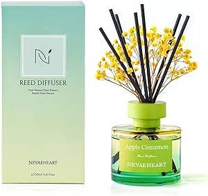 NEVAEHEART Preserved Real Flower Reed Diffuser, Apple Cinnamon/Green/Reed Diffuser Set, Oil Diffuser & Reed Diffuser Sticks, Home Decor & Office Decor, Fragrance and Gifts