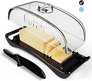 Butter Hub Butter Dish with Lid and Knife, Magnetic Butter Keeper, Easy Scoop, No Mess Lid, Plastic, Dishwasher Safe (butter-dishes-black)