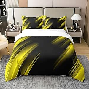 jejeloiu Yellow Ombre Duvet Cover 100% Cotton for Girls Boys Kids Twin Size Ombre Effects Comforter Cover Set Room Decorative Geometric Strip Bedding Set Abstract Art Bedspread Cover 2Pcs Bedclothes